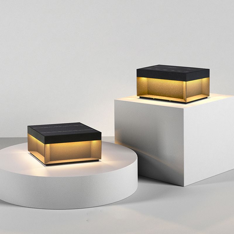 Riley Modern Square Metal Solar Outdoor Lamps Post, Black Gold