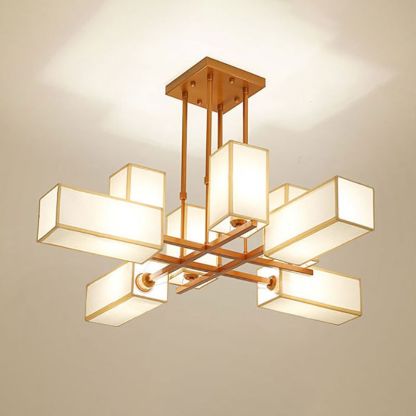 Lacey Pendant Light Square Retro, Metal/Fabric, Black/Gold, Living Room