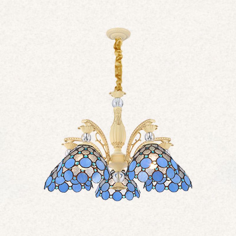 Eryn Chandelier: Blue Mediterranean Style Eryn Mediterranean Branch Glass Metal Chandelier
