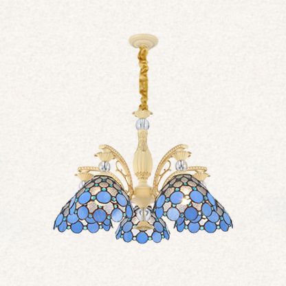 Eryn Chandelier: Blue Mediterranean Style Eryn Mediterranean Branch Glass Metal Chandelier