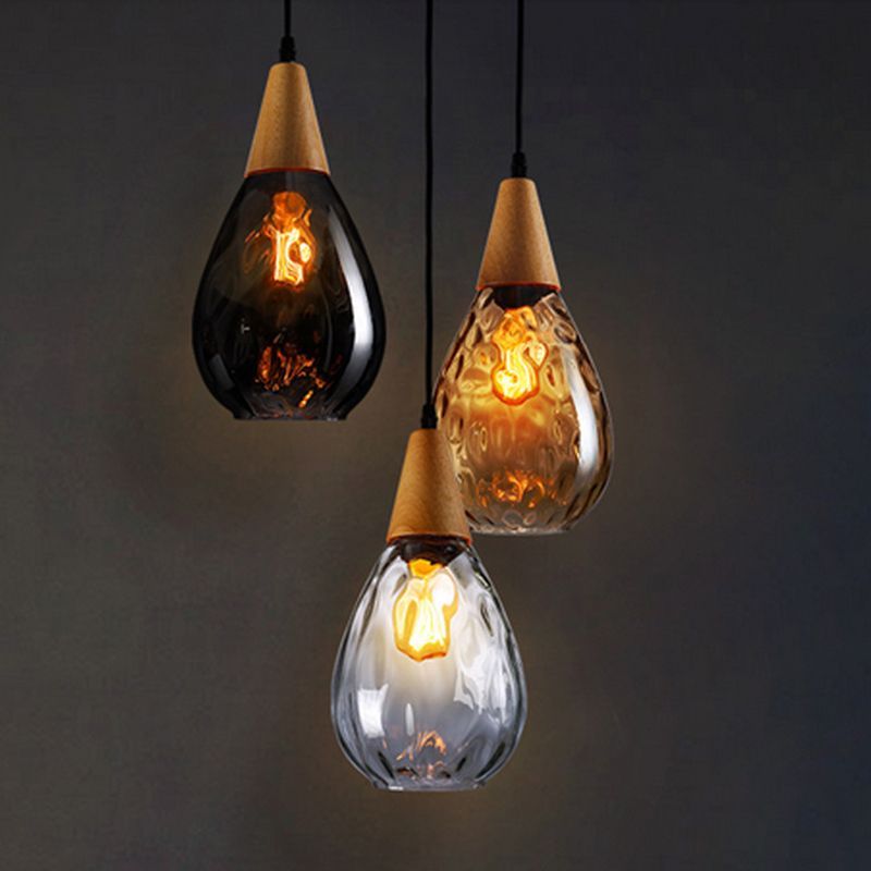Avi Vintage Teardrop Pendant Light, Glass/Wood