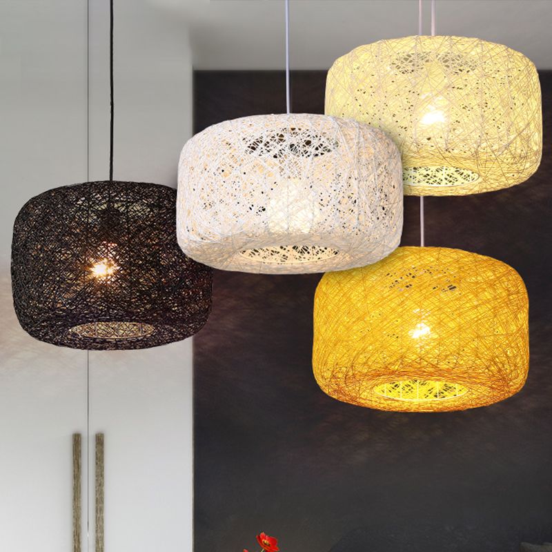 Natural Cylindrical Lantern Rattan Pendant Light, Hallway