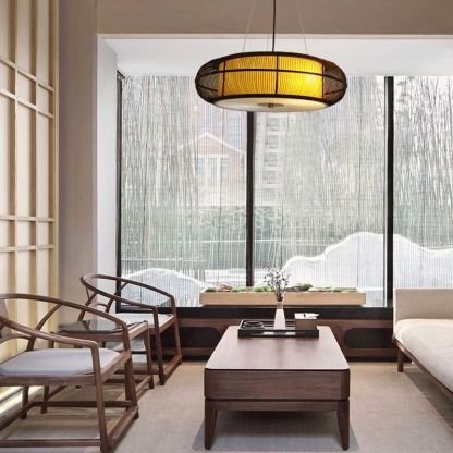 Ozawa basket weave pendant light in living room.