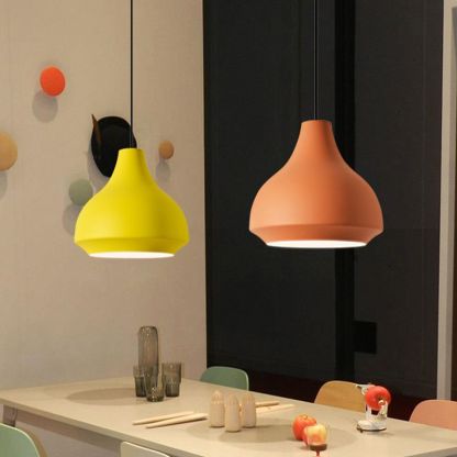 Yellow and Orange Morandi Pendant Lights over Dining Table