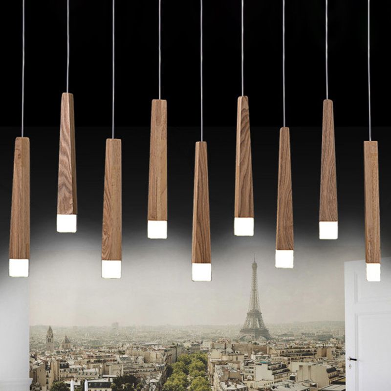 Ozawa Minimalist Linear Wood Acrylic Pendant Light Wood