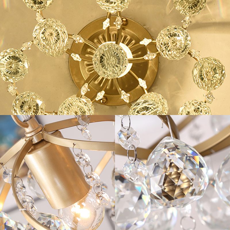 Marilyn Luxury Globe Crystal Semi-Flush Mount Ceiling Light, Brass