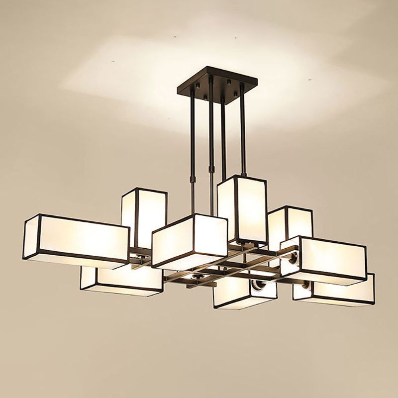 Lacey Pendant Light Square Retro, Metal/Fabric, Black/Gold, Living Room
