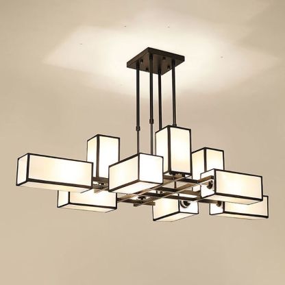 Lacey Pendant Light Square Retro, Metal/Fabric, Black/Gold, Living Room