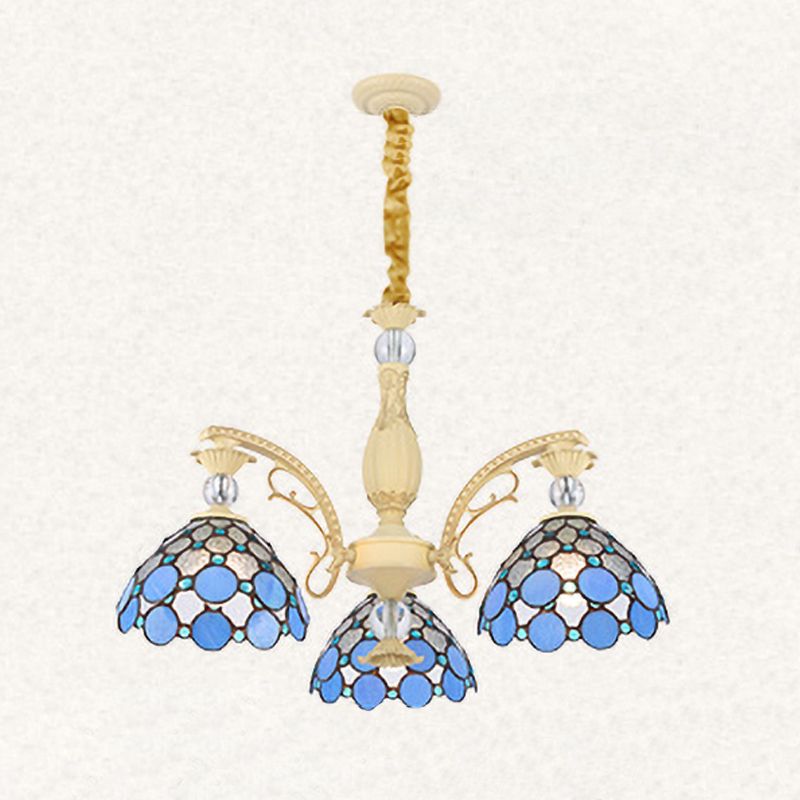 Eryn blue glass chandelier. Mediterranean style lighting. Eryn Mediterranean Branch Glass Metal Chandelier