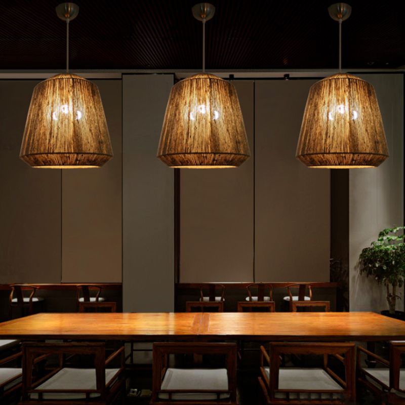 Rustic Lantern Metal Rope Pendant Light Grey Restaurant