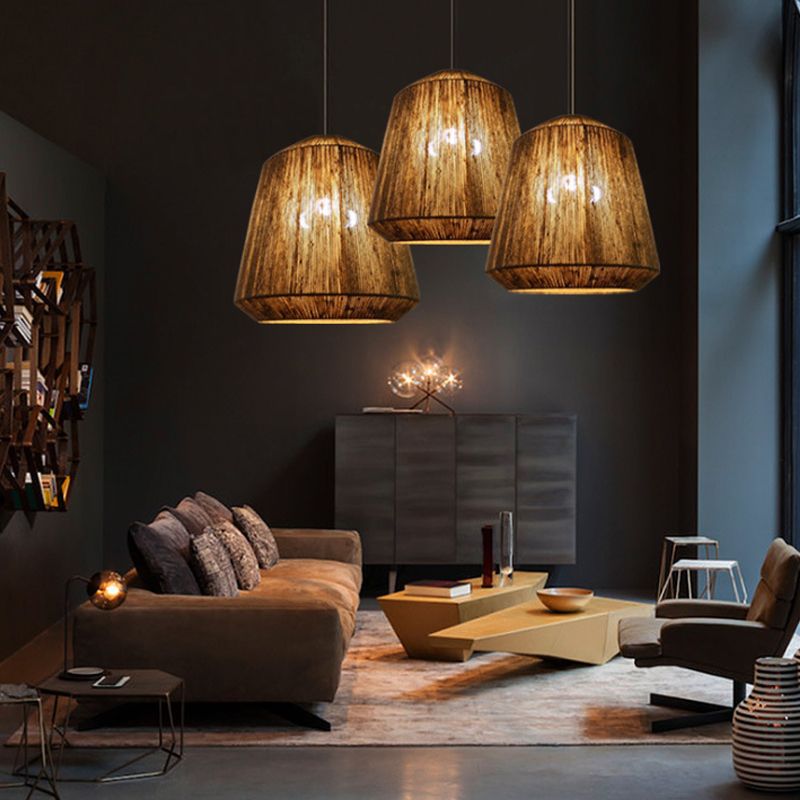 Rustic Lantern Metal Rope Pendant Light Grey Restaurant