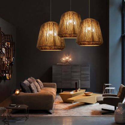 Rustic Lantern Metal Rope Pendant Light Grey Restaurant