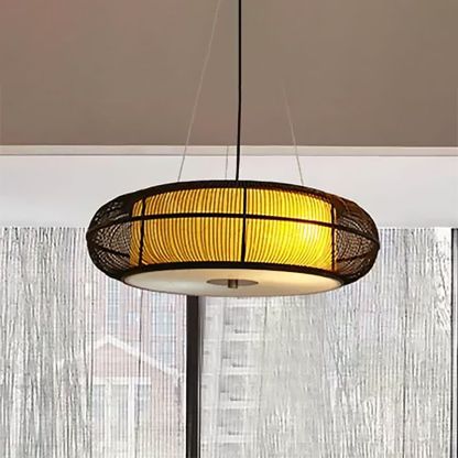 Ozawa wood & metal pendant light. Basket weave design.