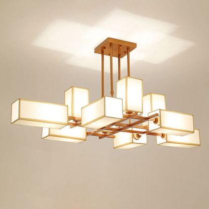 Lacey Pendant Light Square Retro, Metal/Fabric, Black/Gold, Living Room