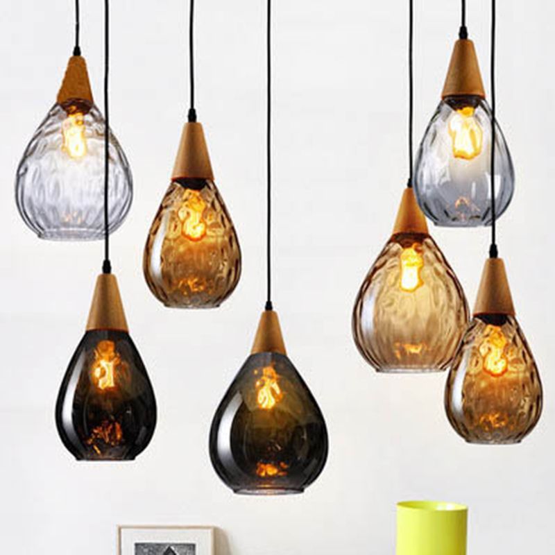Avi Vintage Teardrop Pendant Light, Glass/Wood