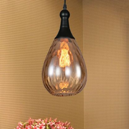 Brass Amber teardrop pendant light. Las Sola home lighting.