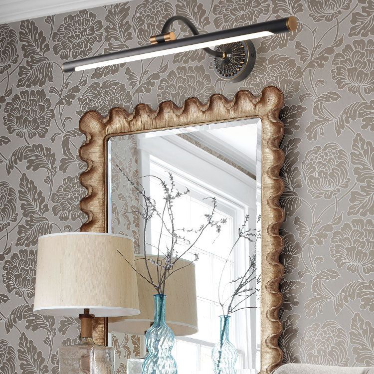 Ozawa Black Adjustable Reading Spotlight Wall Lamp, Metal/Wood