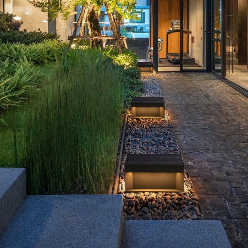 Riley Modern Square Metal Solar Outdoor Lamps Post, Black Gold
