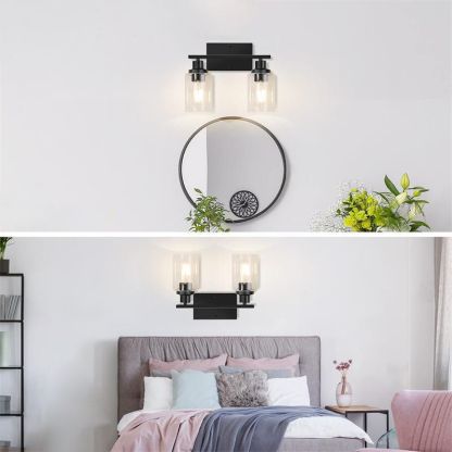 Alessio Modern Mirror Front Black Vanity Wall Lamp, Metal/Glass