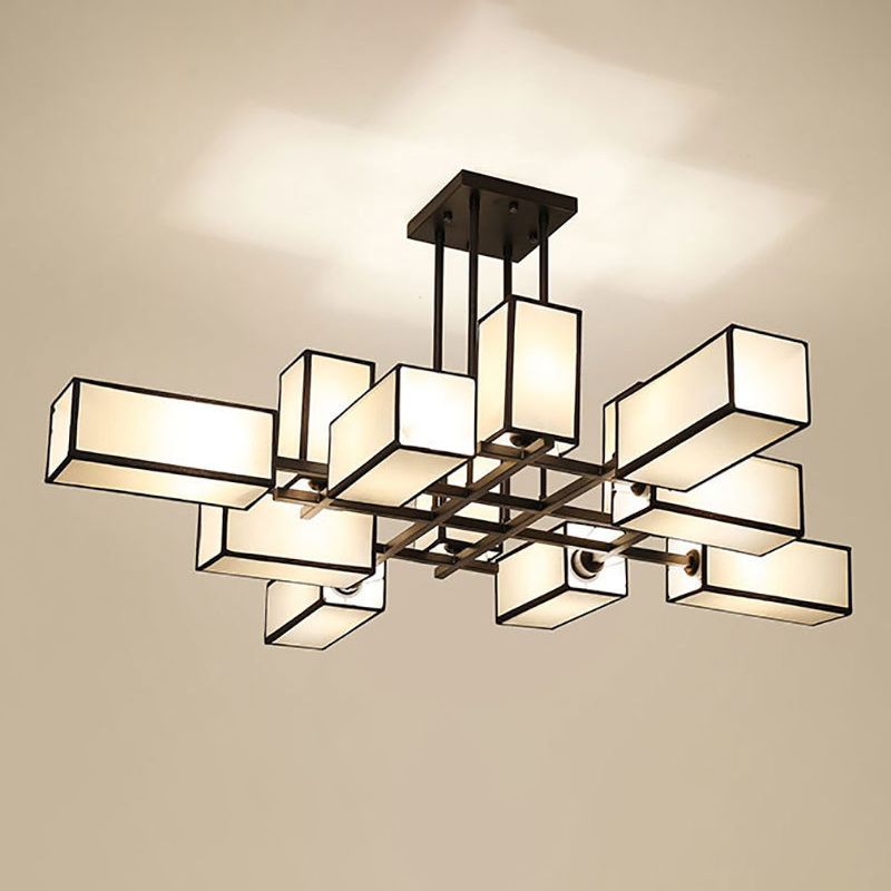 Lacey Pendant Light Square Retro, Metal/Fabric, Black/Gold, Living Room