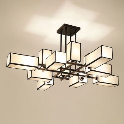 Lacey Pendant Light Square Retro, Metal/Fabric, Black/Gold, Living Room