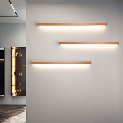 Ozawa Linear Mirror Wooden Front Vanity Wall Lamp