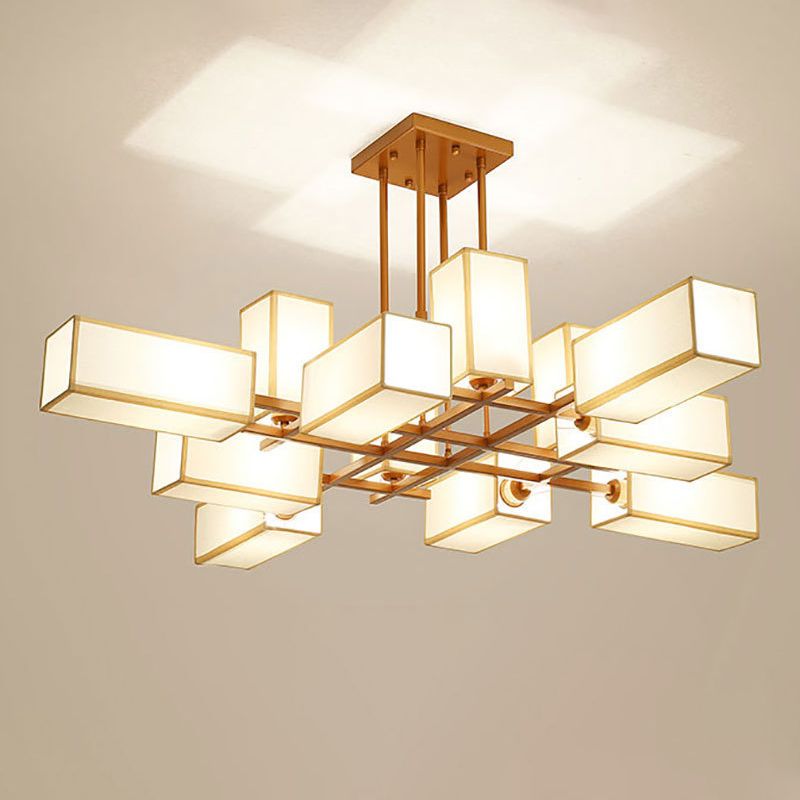 Lacey Pendant Light Square Retro, Metal/Fabric, Black/Gold, Living Room