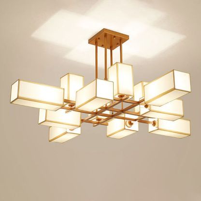Lacey Pendant Light Square Retro, Metal/Fabric, Black/Gold, Living Room
