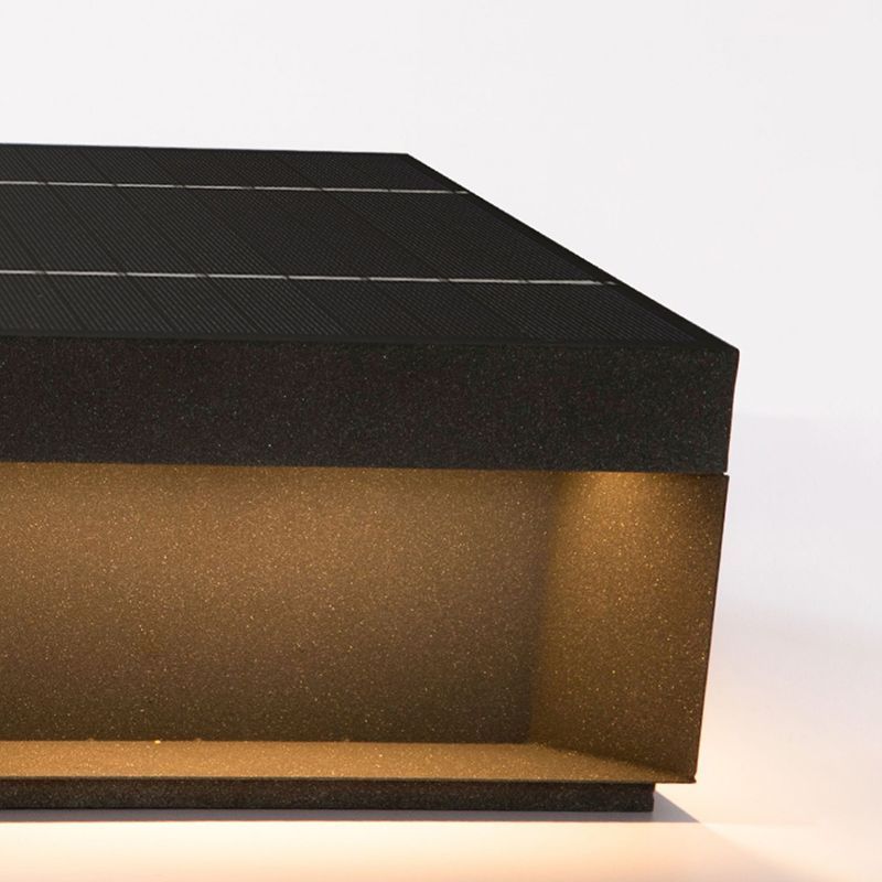 Riley Modern Square Metal Solar Outdoor Lamps Post, Black Gold