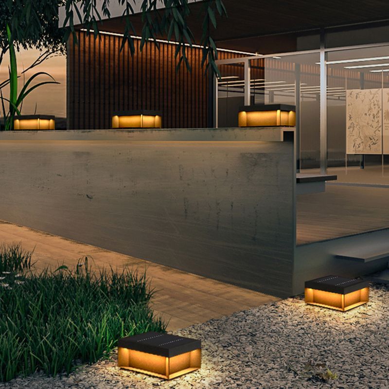 Modern LED Square Metal Outdoor Lamps Post, Black Gold | Las Sola