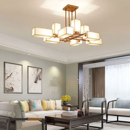 Lacey Pendant Light Square Retro, Metal/Fabric, Black/Gold, Living Room