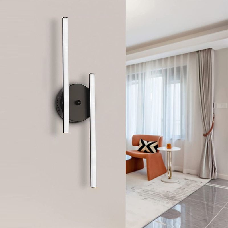 Alana Modern Bi-Linear LED Vanity Wall Lamp, Black/Silver