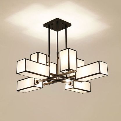 Lacey Pendant Light Square Retro, Metal/Fabric, Black/Gold, Living Room
