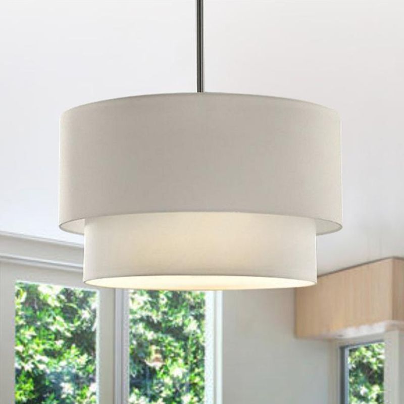 Renée Modern Dual Drum Fabric Pendant Light Flaxen