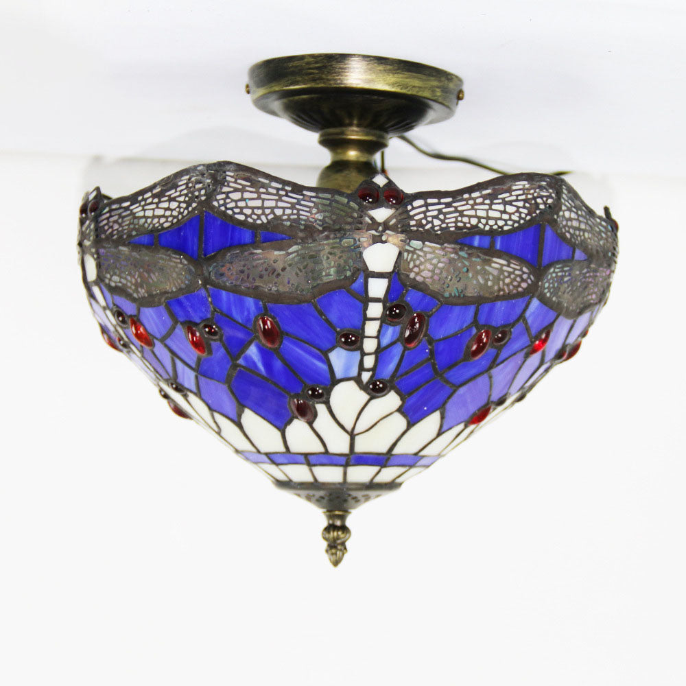 Eryn Vintage Flush Mount Ceiling Light Blue Dragonfly Living Room