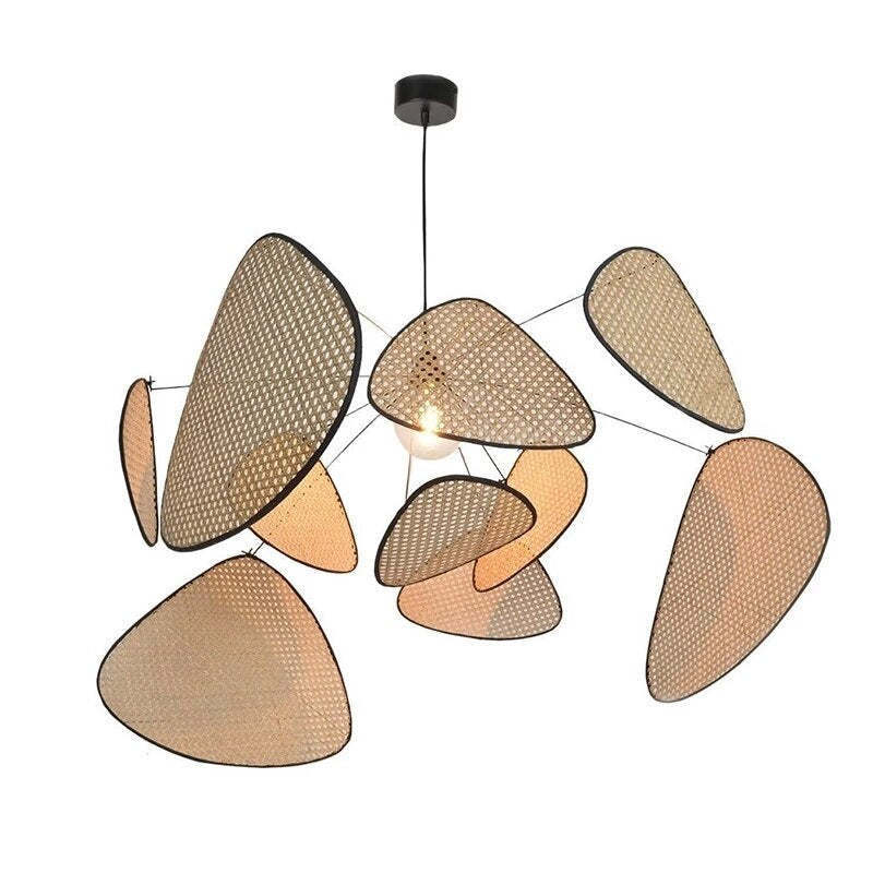 Ritta Pendant Light Leaf Grid, Rattan/Metal, Bedroom