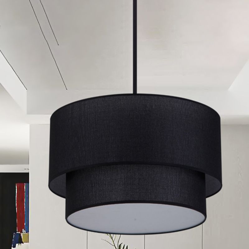 Renée Modern Dual Drum Fabric Pendant Light Flaxen