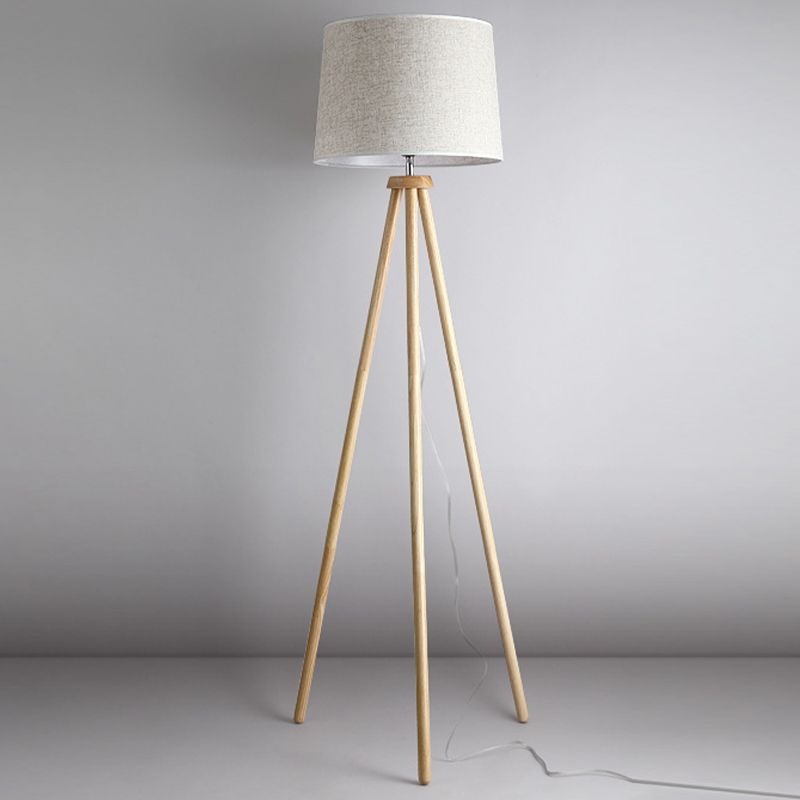 Muto Modern Cylinder Wood Fabric Floor Lamp, White/Beige