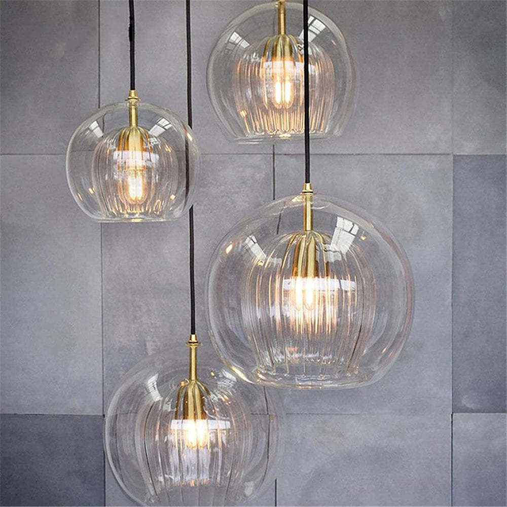 Hailie Nordic Glass Globe Pendant Light, Clear/Amber