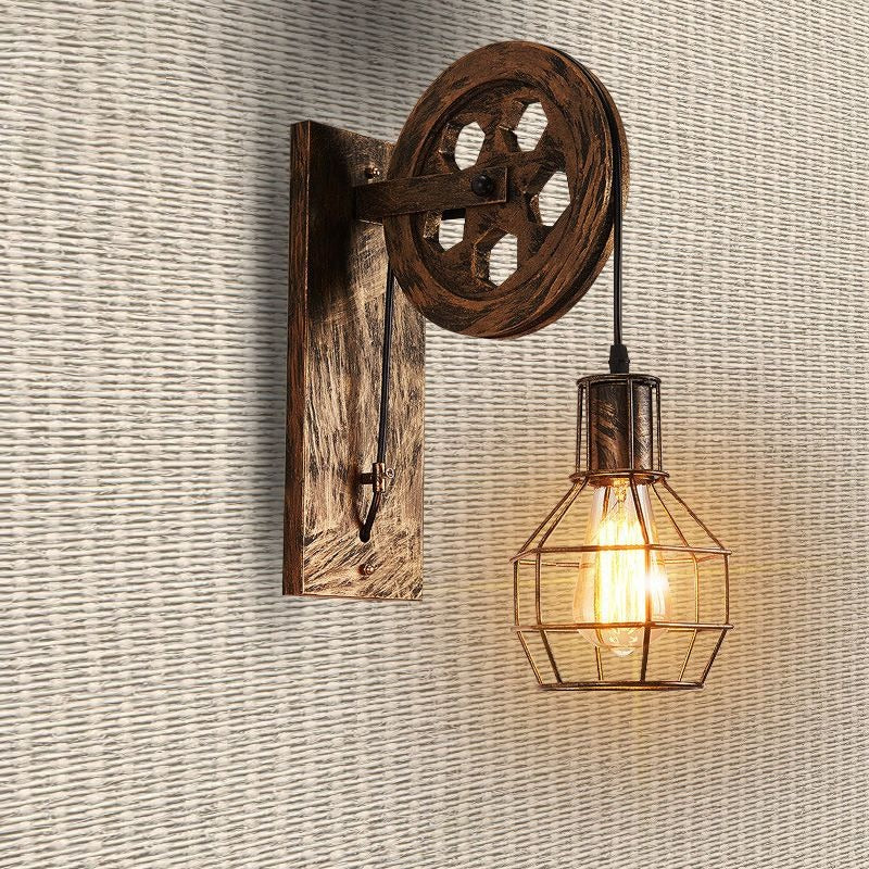 Retro Alessio Bronze Wall Lamp with Pulley