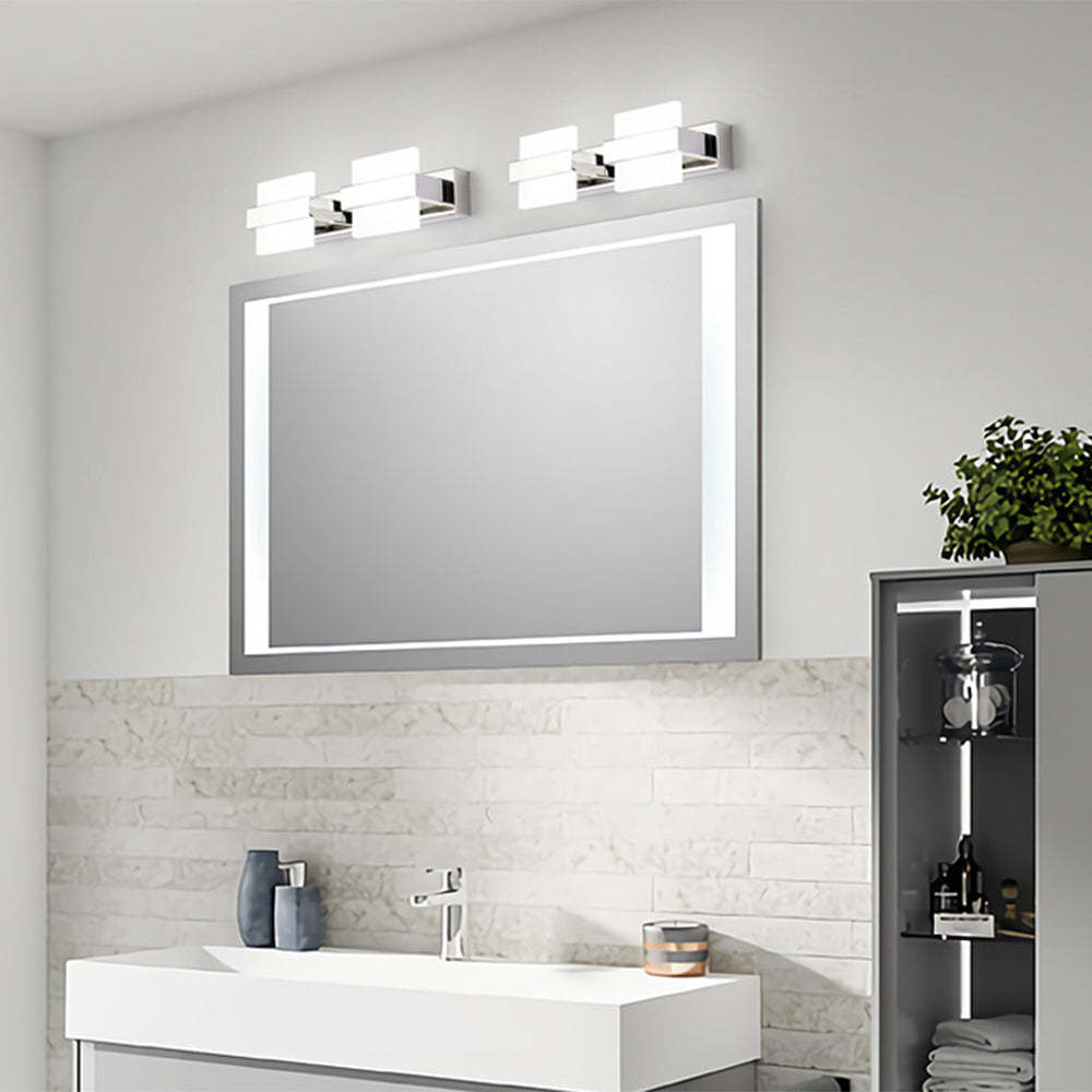 Leigh Modern Square Metal/Acrylic Wall Lamp, Silver, Bathroom