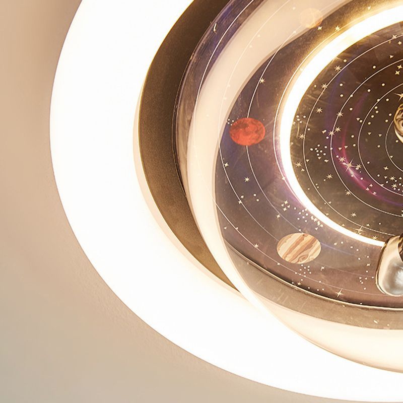 Fateh Cosmic Astronaut & Galaxy Motif Flush Mount Ceiling Light