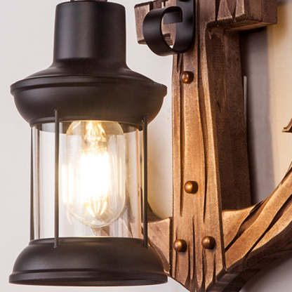Vintage anchor wall lamp, rustic wooden lighting