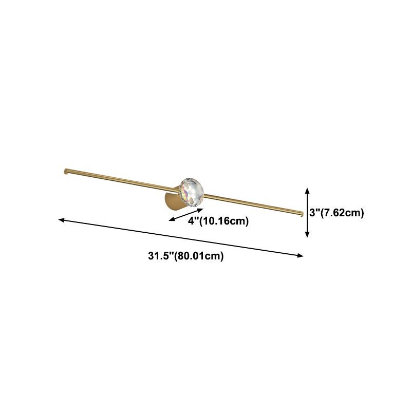 Kristy Minimalist Linear Metal/Crystal Mirror Front Vanity Wall Lamp, Gold