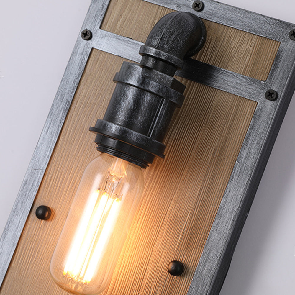 Alessio Industrial Wall Lamp. Vintage wooden and metal fixture.