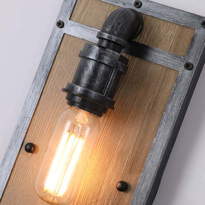Alessio Industrial Wall Lamp. Vintage wooden and metal fixture.