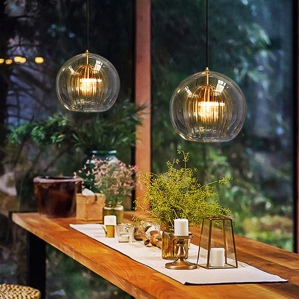 Hailie Nordic Glass Globe Pendant Light, Clear/Amber