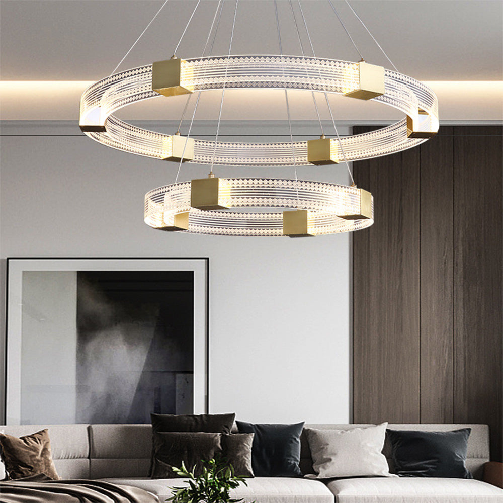 Evette Modern Round/Oval Acrylic/Metal Pendant Light, Gold