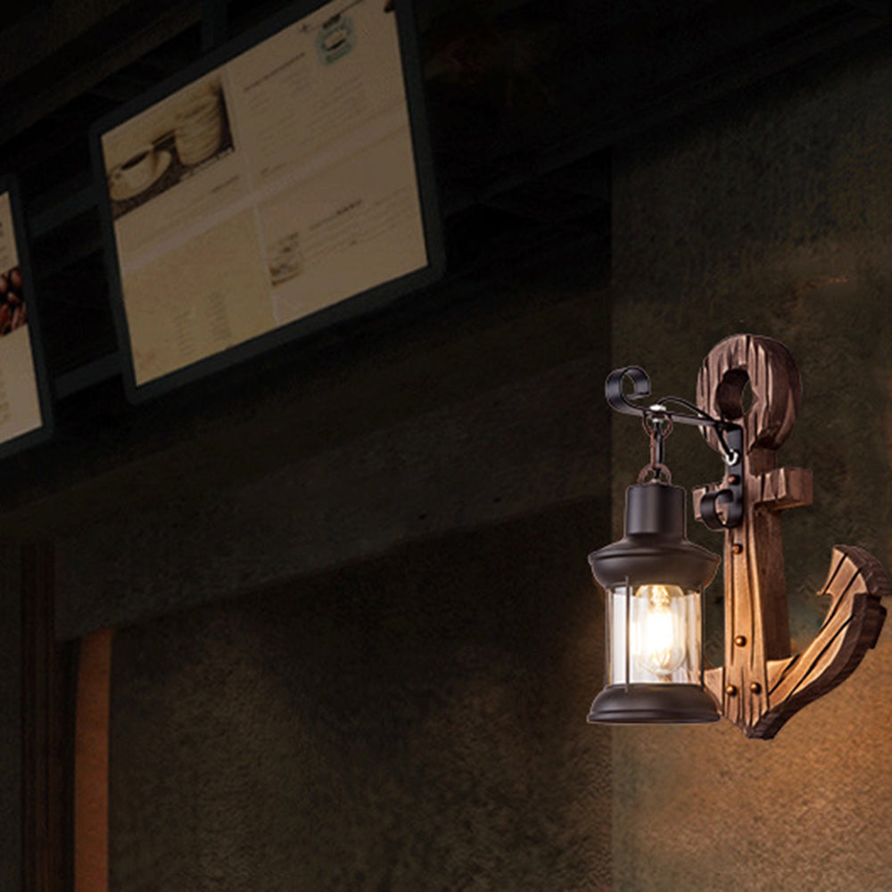 Alessio anchor wall lamp: Rustic wooden accent lighting.