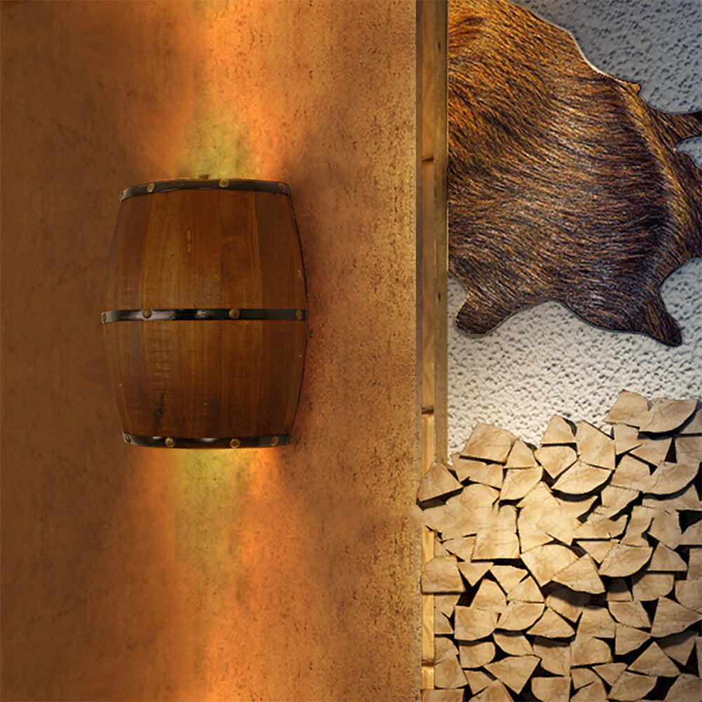 Alessio wooden barrel wall lamp, rustic style